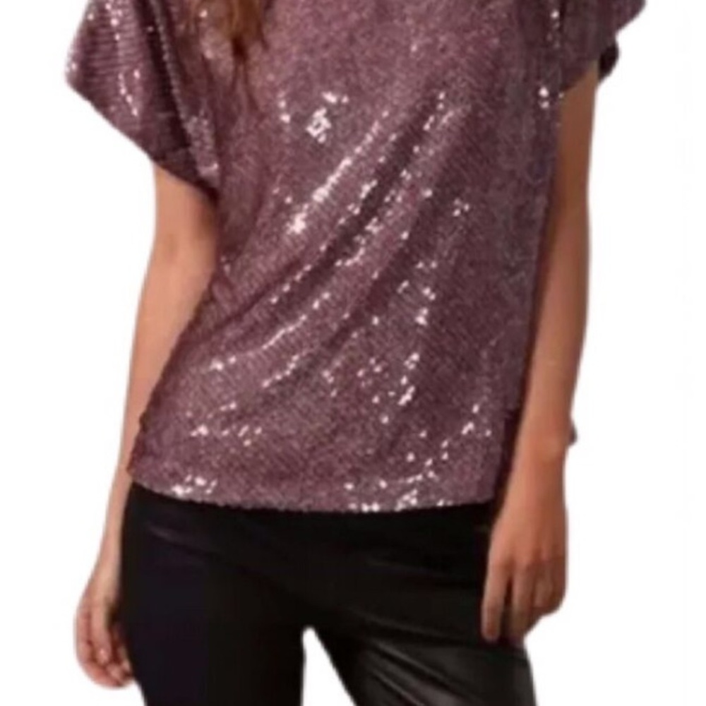 Alice + Olivia Dolman Short Sleeve Sequin Embroidered Lilac Lavender Blouse